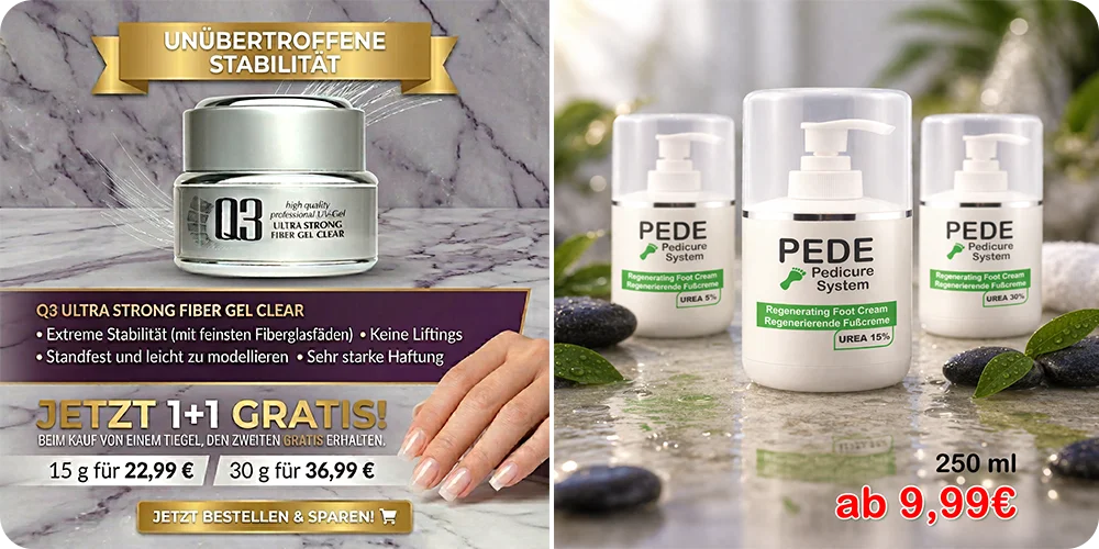 1+1 AKTION: Q3 Fiber Gel / PEDE Fußcreme mit UREA ab 9,99 € 